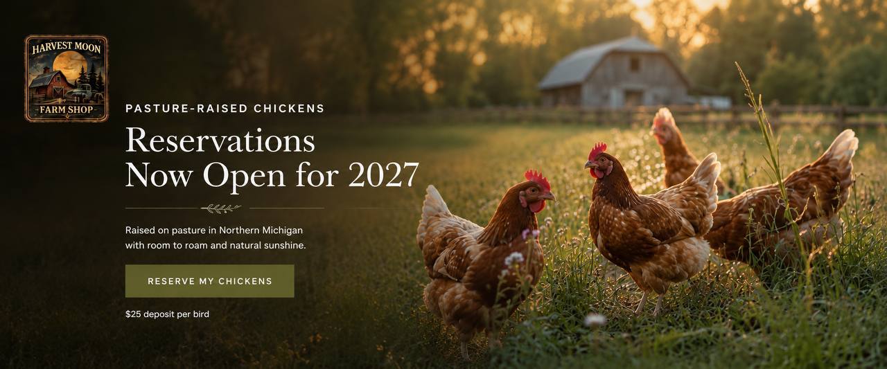 Harvest Moon Farm Shop — Pasture-Raised Chickens — Reservations Now Open for 2027