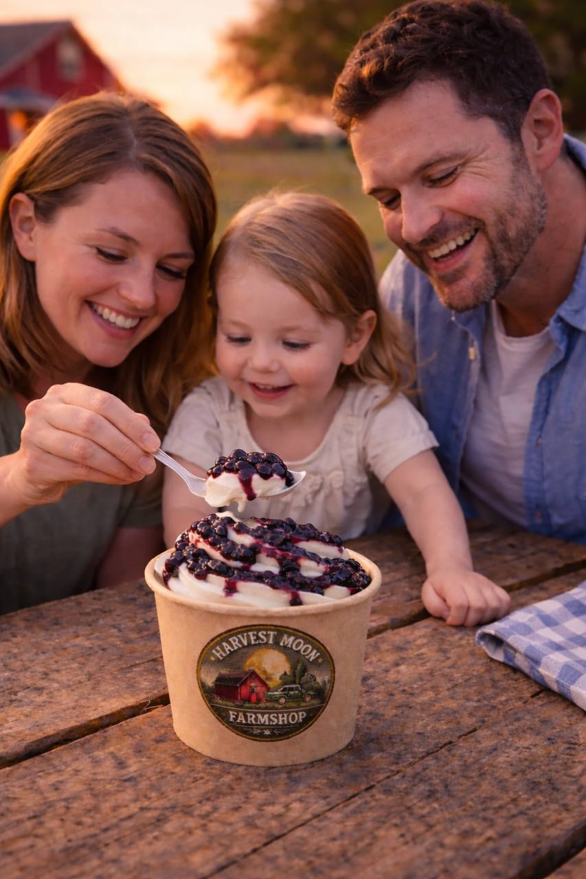 Family enjoying ice cream at the farm